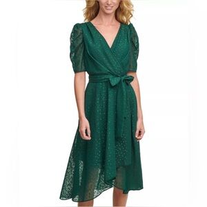 Tommy Hilfiger Glitter-Dot Puff-Sleeve Midi Dress